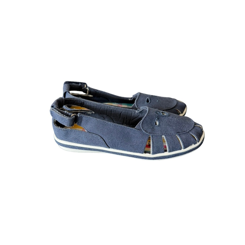 Navy‎ Blue Canvas Fisherman Loafers Plaid Insole Slip On Shoes Womens 8M